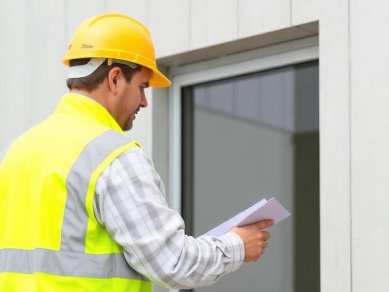 Professional building inspector examining a residential property for structural defects and safety issues