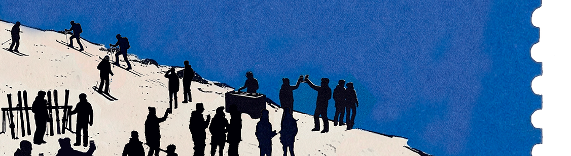 Ilustración de esquiadores y après ski en la nieve de El Colorado