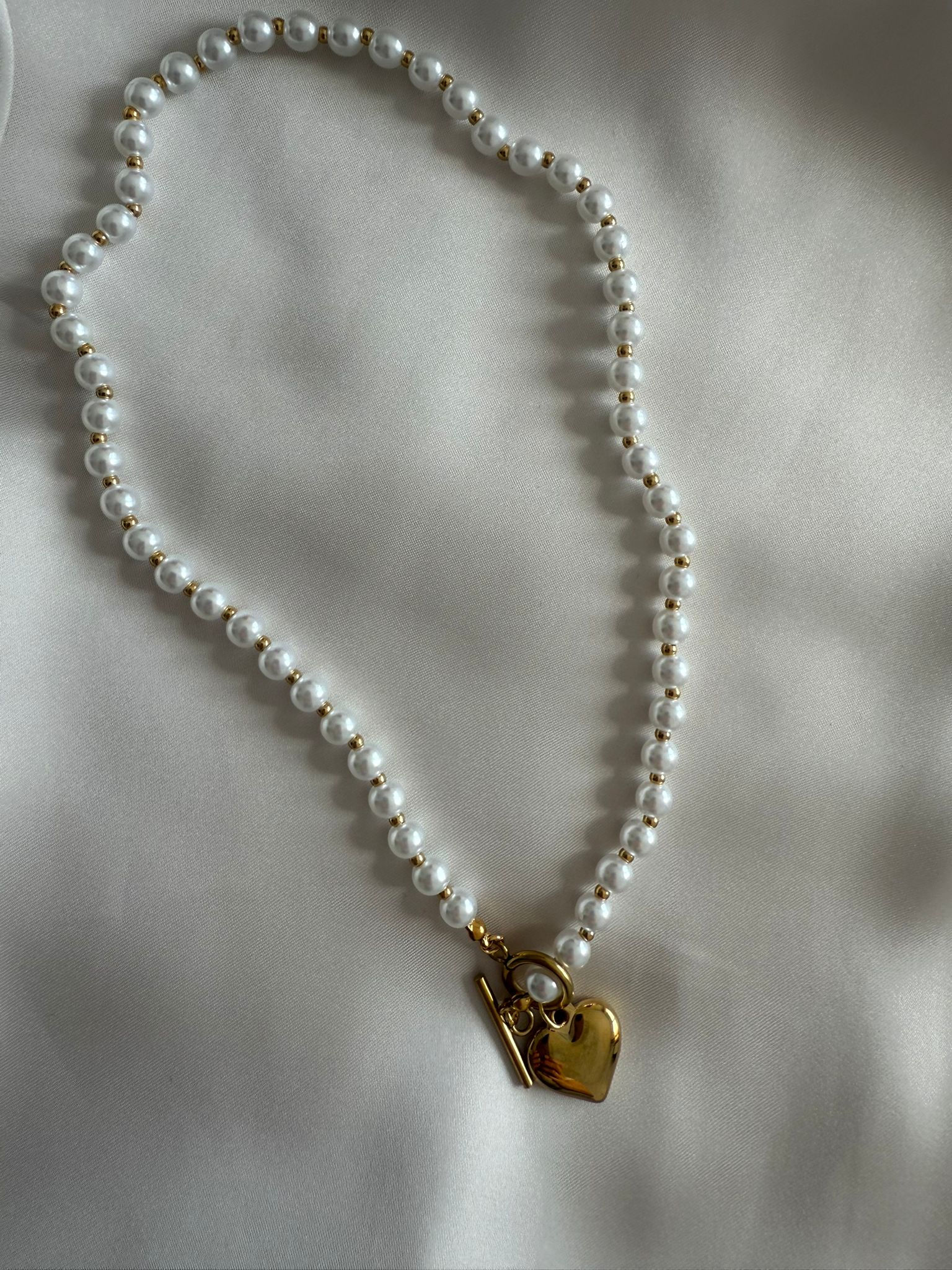 Collar Perlas Corazón Doprado