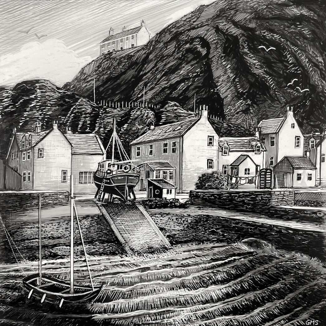 Print of a drawing of Pennan in Scotland