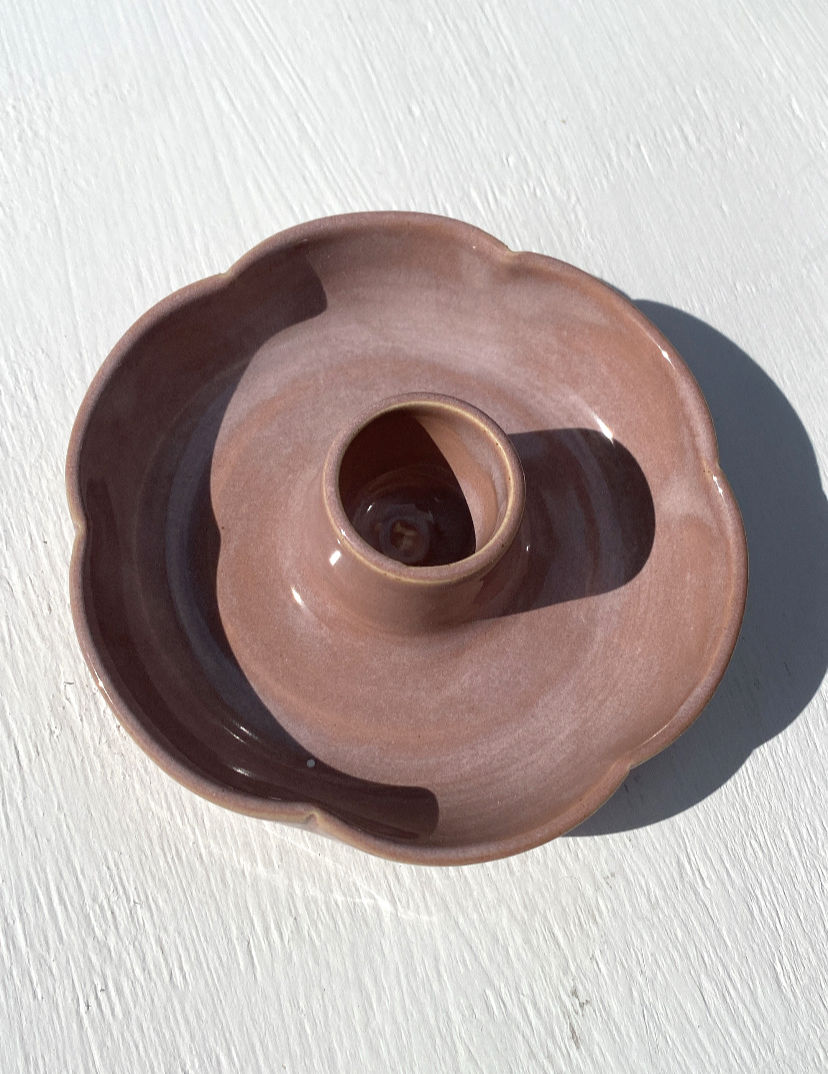 handmade ceramic candle holder in flower shape in a wild rose glaze
