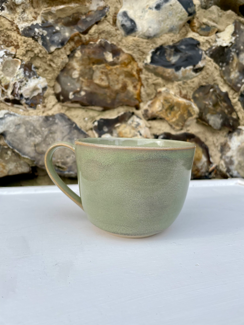 Soft sage green mug, handmade with handle
