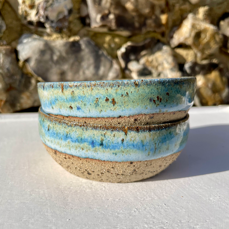 handmade ceramic lava bowl in morning sky blue