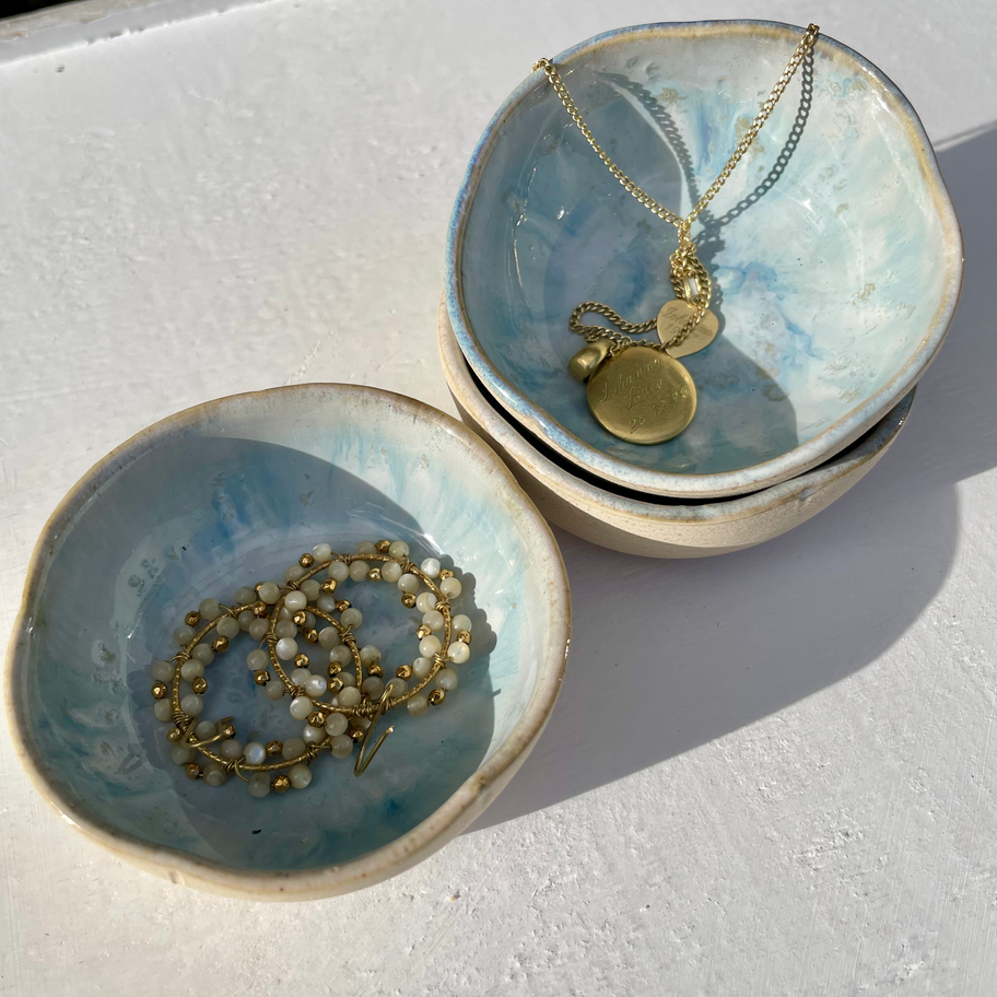 handmade flower blossom bowls in my ocean bloom glaze