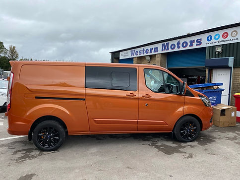 Body Repairs Caerphilly, Paint Spraying Caerphilly, Caerphilly Body Shop, MOT in Caerphilly, Paint Spraying Caerphilly, MOT Centre Caerphilly, Transit Custom Burnt Orange, Custom Transit Black Wheels, Transit Custom Spoiler