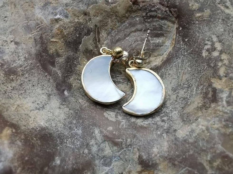 Küçük resim: 20 Micron Altın Kaplama Orijinal Sedef Taşlı Vintage Kolye ve Küpe Takımı 