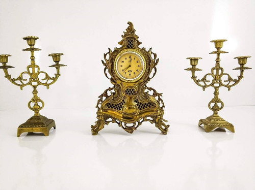 Antika Kurmalı Şömine Saati ve Şamdan Set | Antik Kuntik