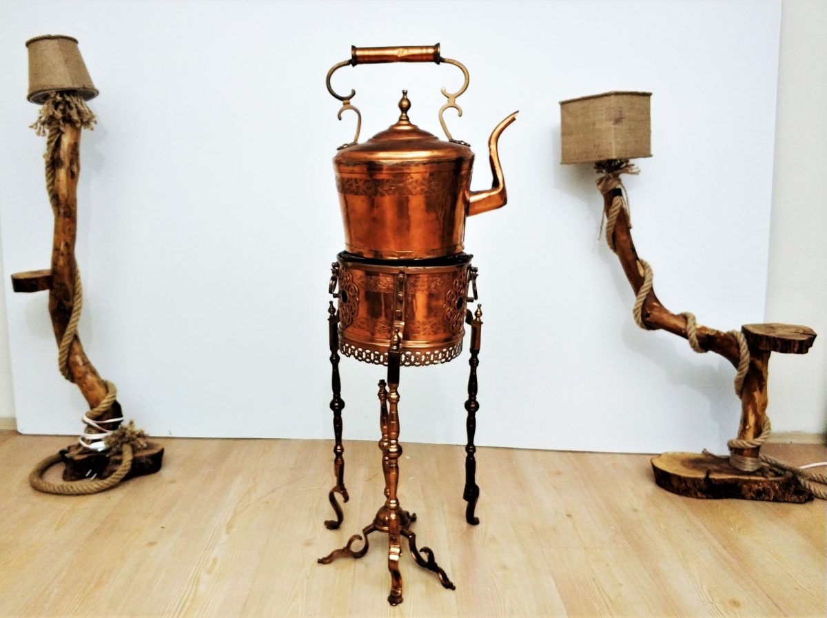 İran Üretimi Bakır Mangal Demlik Ayaklı Set