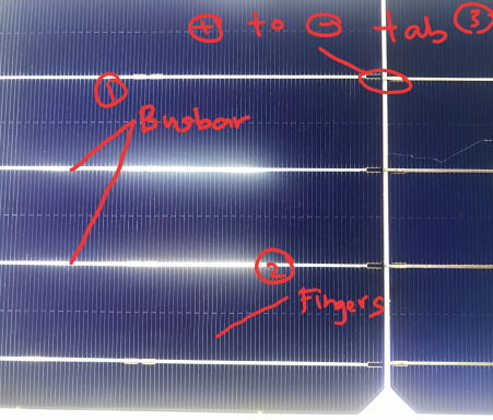 Solar cell, fingers and bus bar