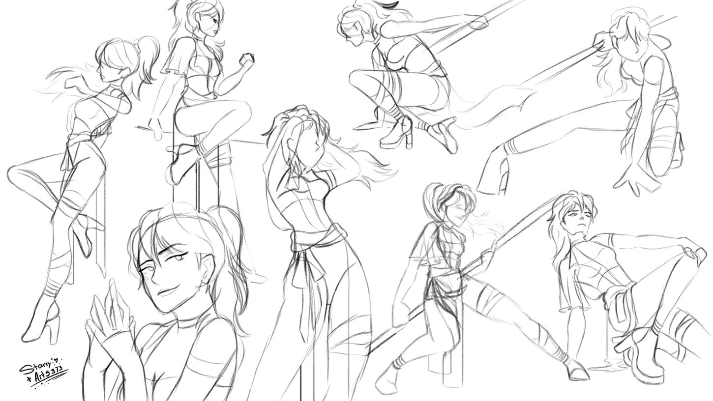Sunako dynamic pose rough sketch