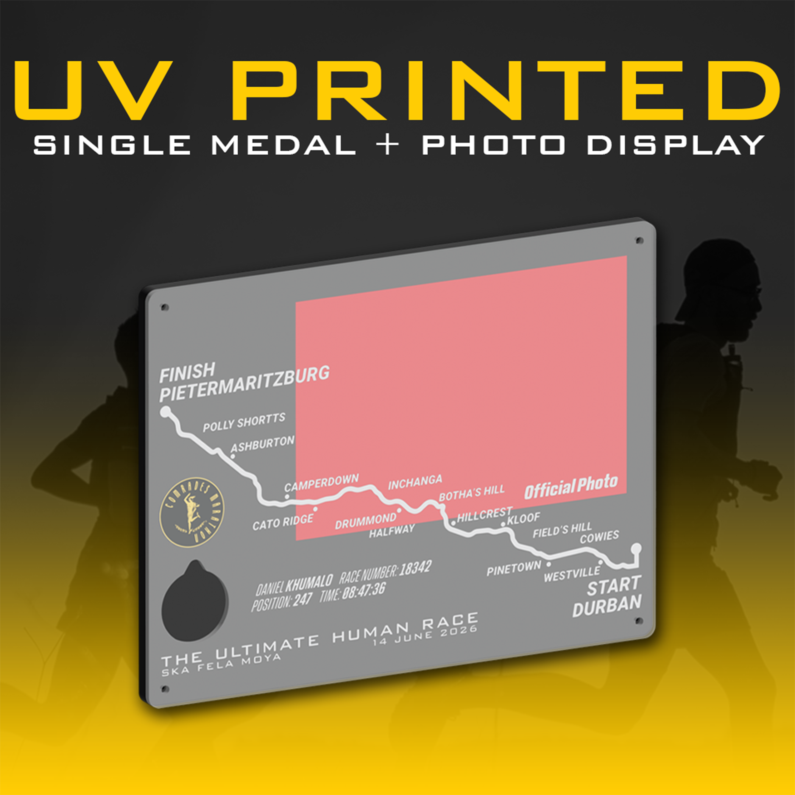 2026 Official Single Comrades Marathon Medal Display With Finish Photo