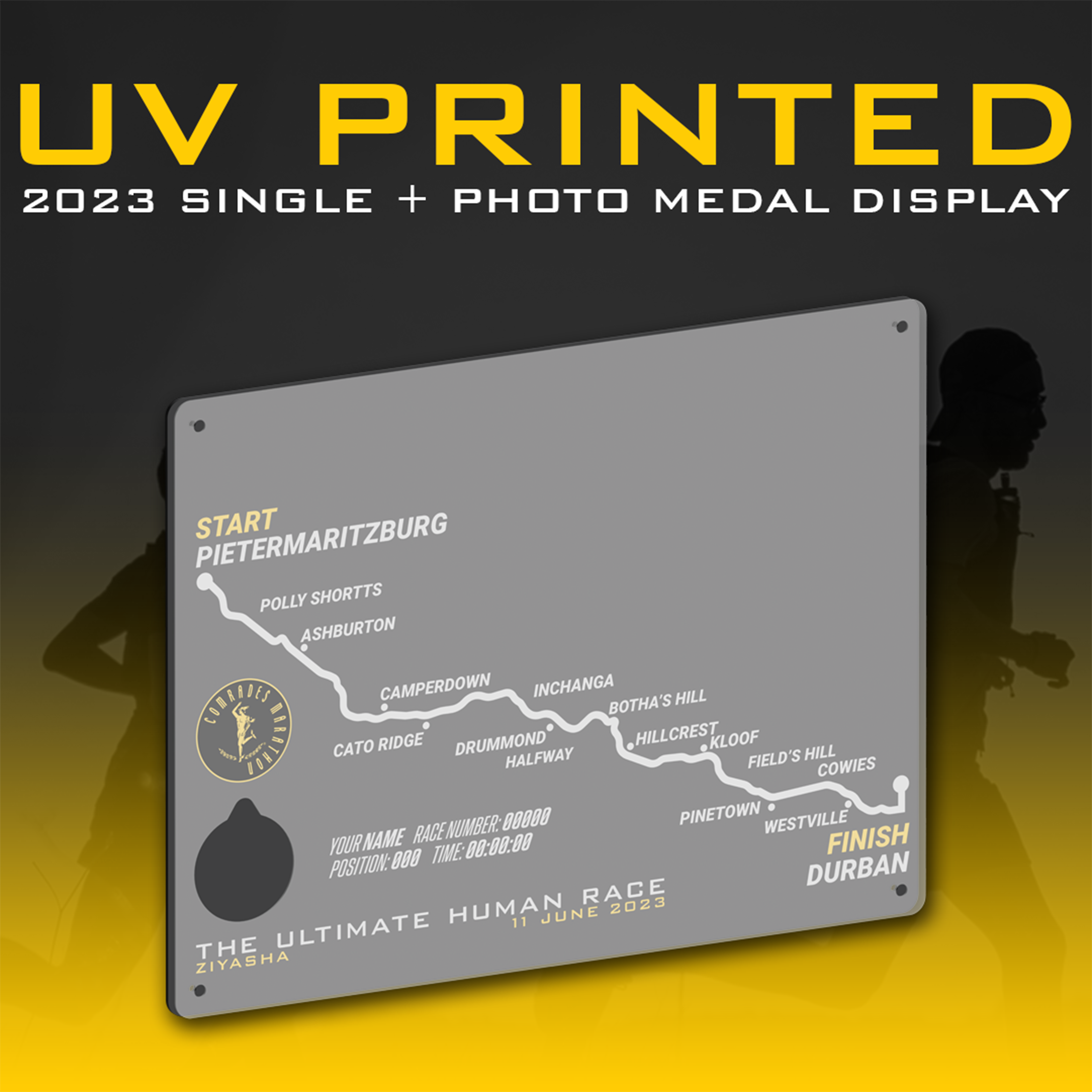 2023 Official Single Comrades Marathon Medal Display With Finish Photo