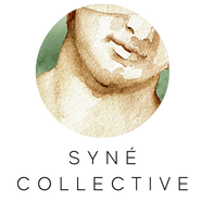 Syné Collective Logo, an Ancient Greek bust in watercolour in an olive green circle
