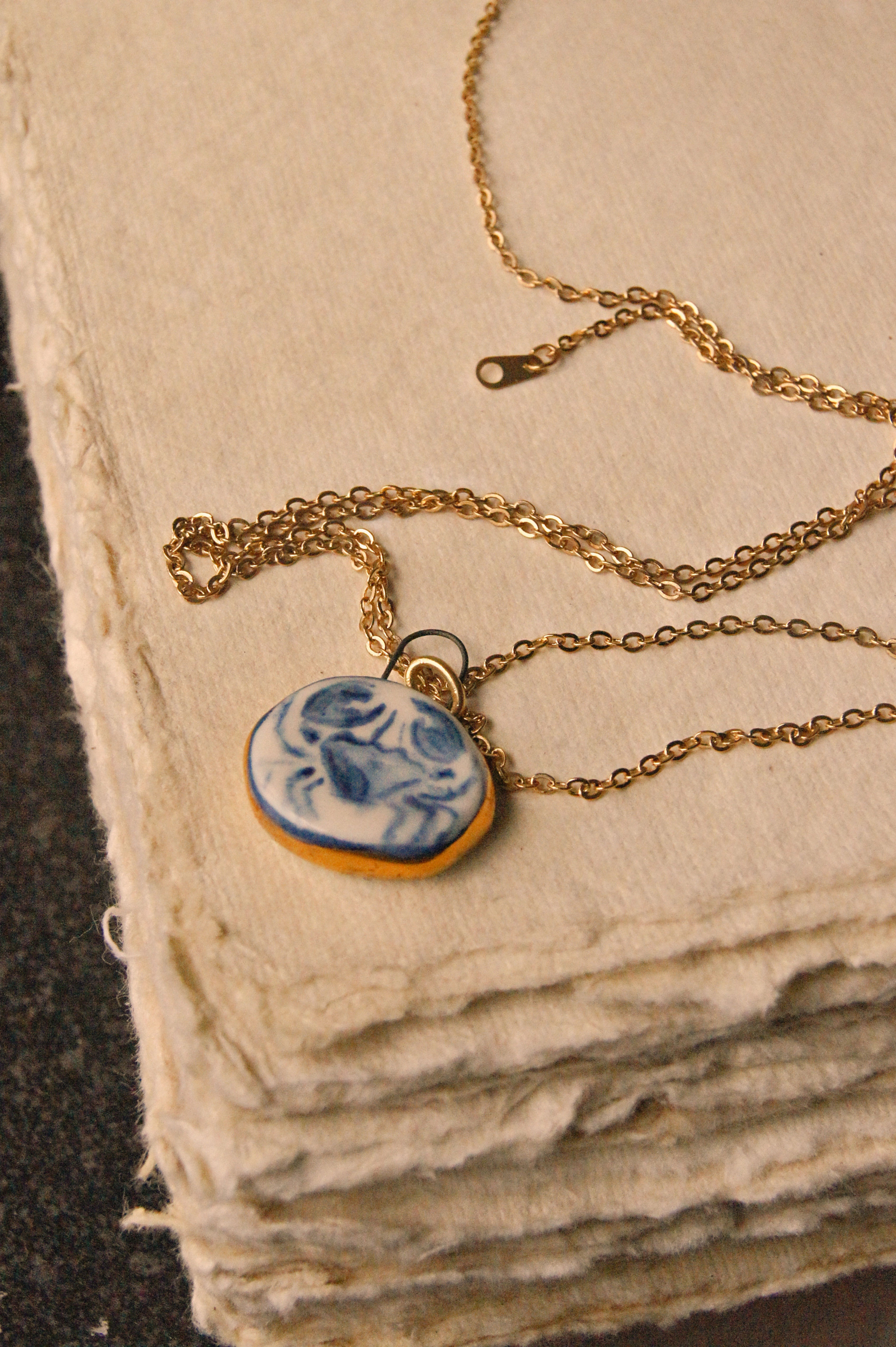 Crab Porcelain Pendant with Gold Lustre