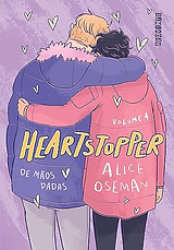 Capa do livro 'Heartstopper: Volume 4' por Alice Oseman, mostrando dois personagens abraçados de costas, em tons de rosa e ro