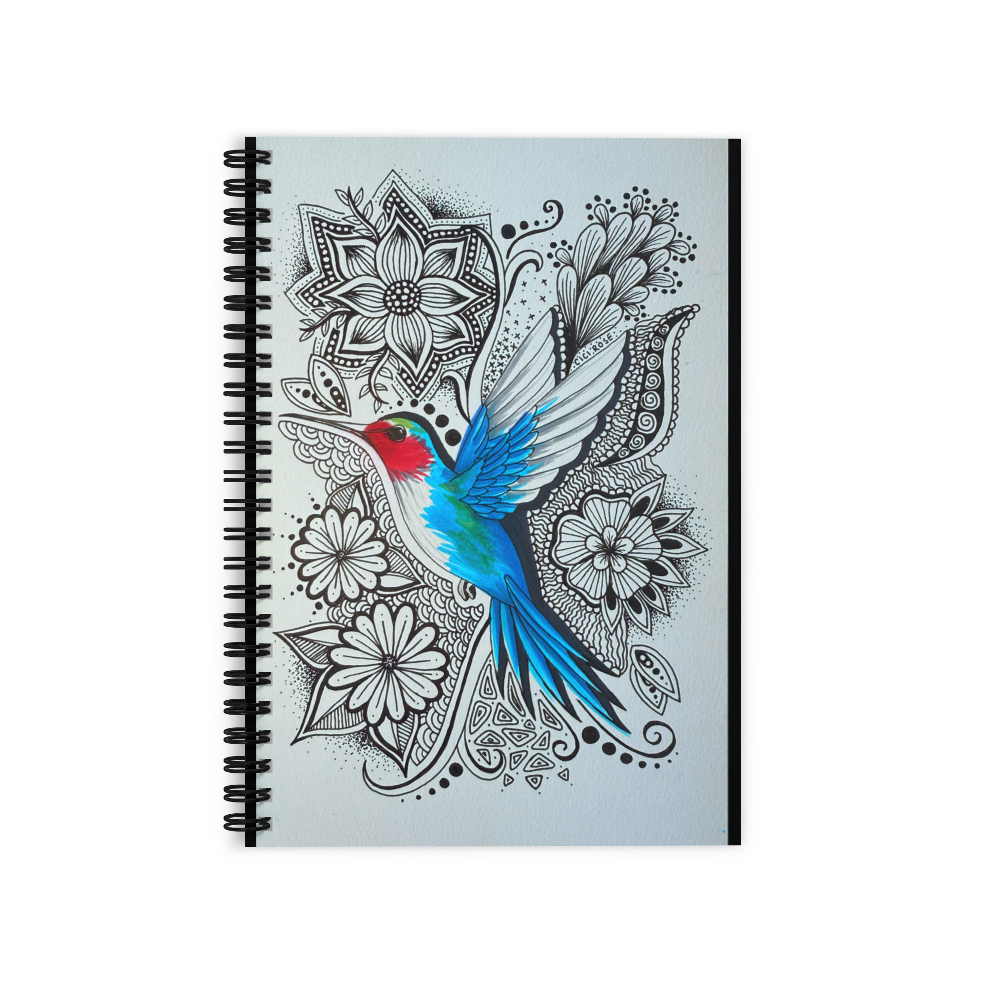 Hummingbird Zentangle Ruled Line Spiral Notebook