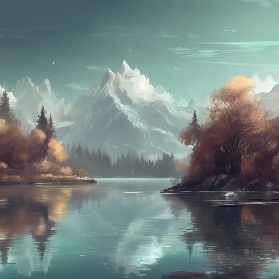 a calm lake with mountains in the distance
