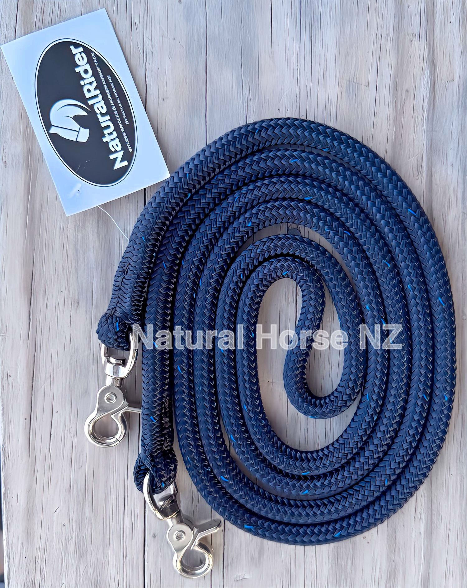 Ready Made Pony Size MW Horse Riding Rope Reins-Midnight + Aquablue