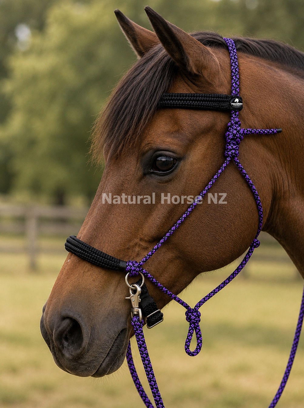 Ready Made Range-Bitless Bridle Halter + All In 1+ Reins -Purple+ Black Diamonds