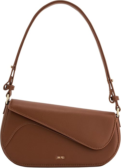 A structured brown handbag with a crossbody strap and an elegant flap design, perfect for everyday use.