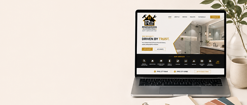 Website design for R2 Renovations showing on a laptop for