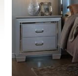 Silver mirrored nightstand with two drawers