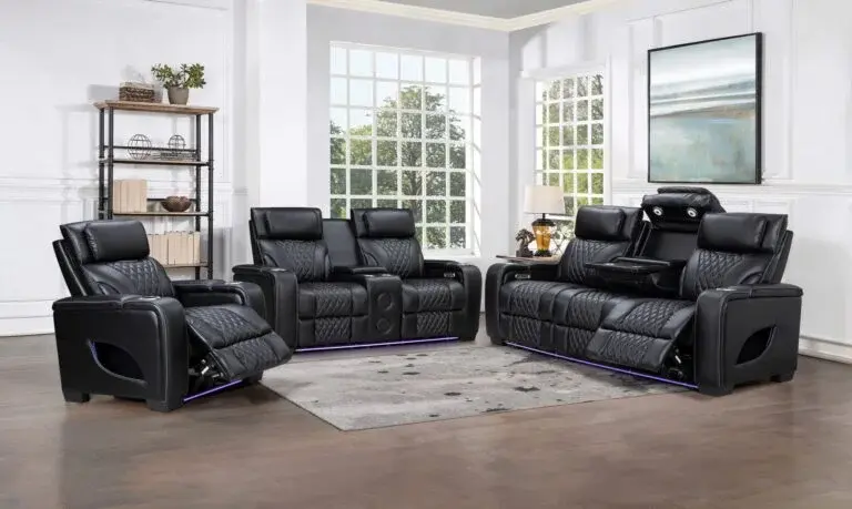 Black leather sectional and ottoman set