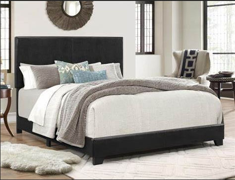 Black upholstered bed, bedroom setting
