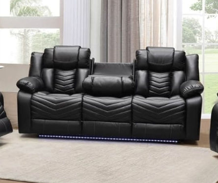 Black leather power reclining sofa