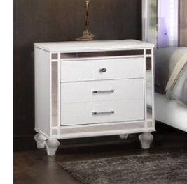 White mirrored nightstand with three drawers