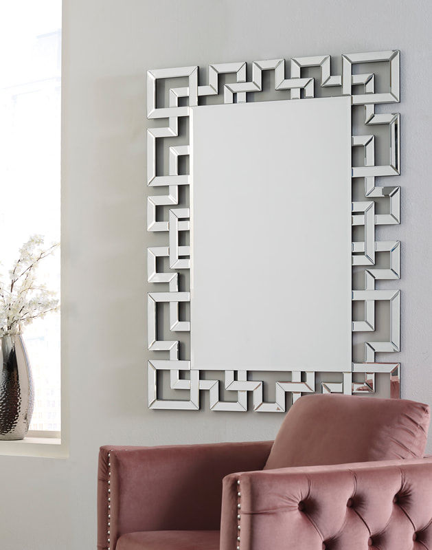 Rectangular mirror with geometric frame