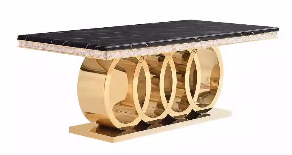 Black marble top gold base dining table