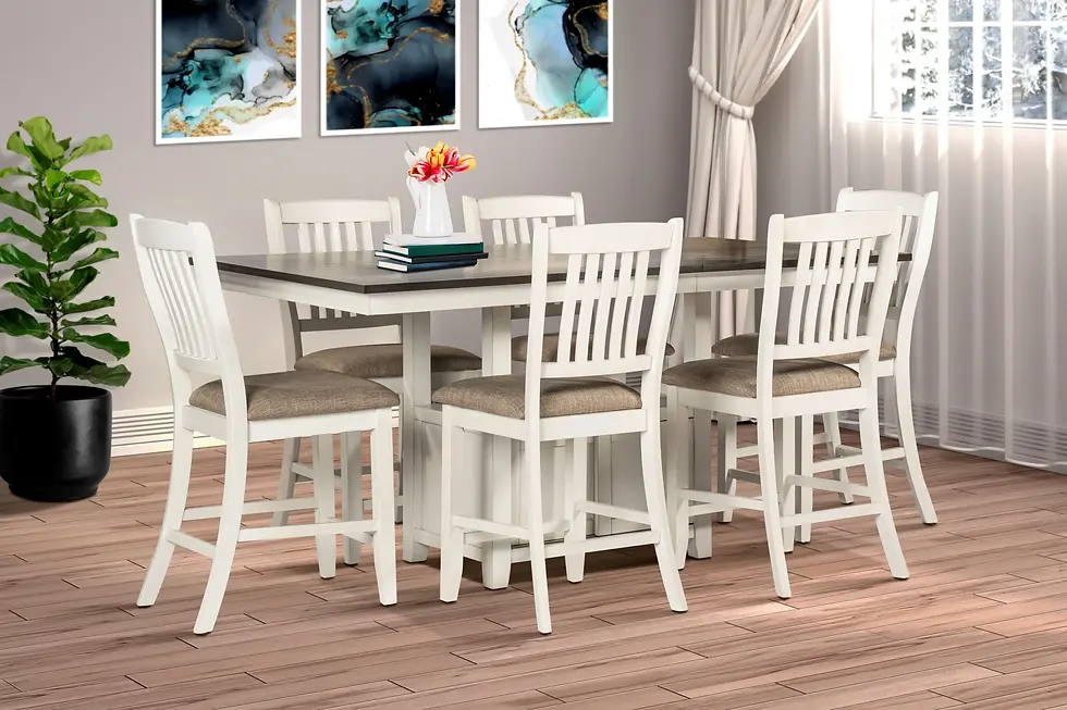 White kitchen table with eight chairs
