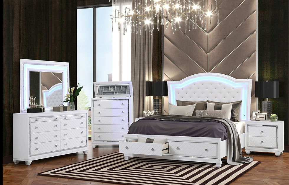 White LED bedroom furniture set