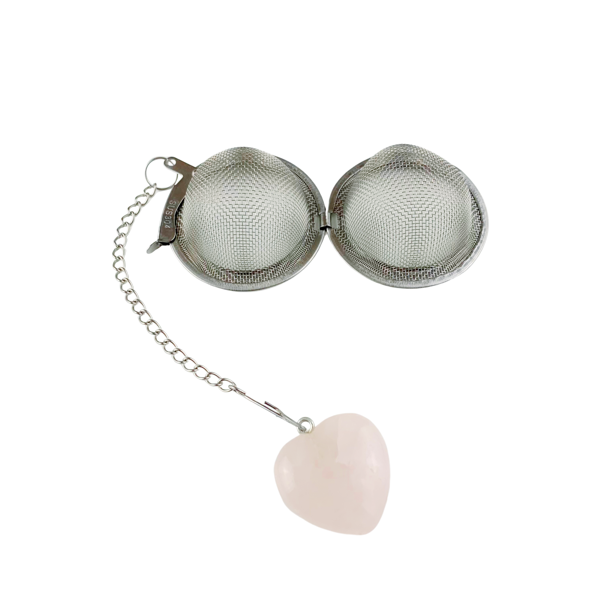 tea infuser stainless steel rose quartz heart pink ball st julien tea crystal gem stone
