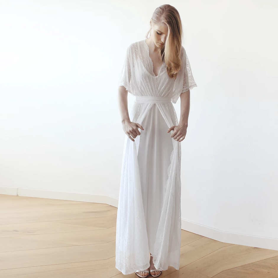 Thumbnail: Boho Floral Lace Wedding Maxi Dress