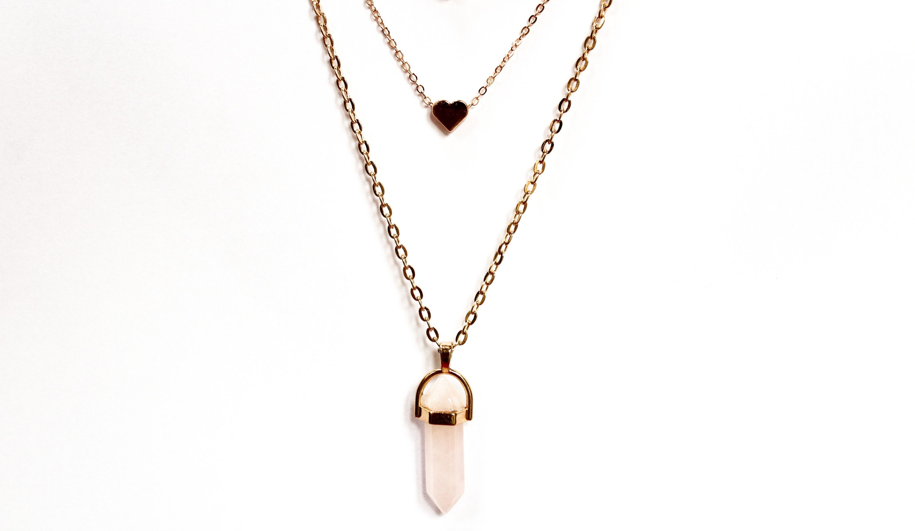 Rose Quartz Double Layer Necklace w Heart