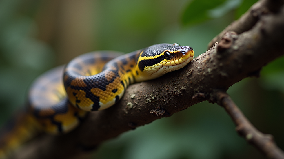 Close-up view of a ball python resting on a branch