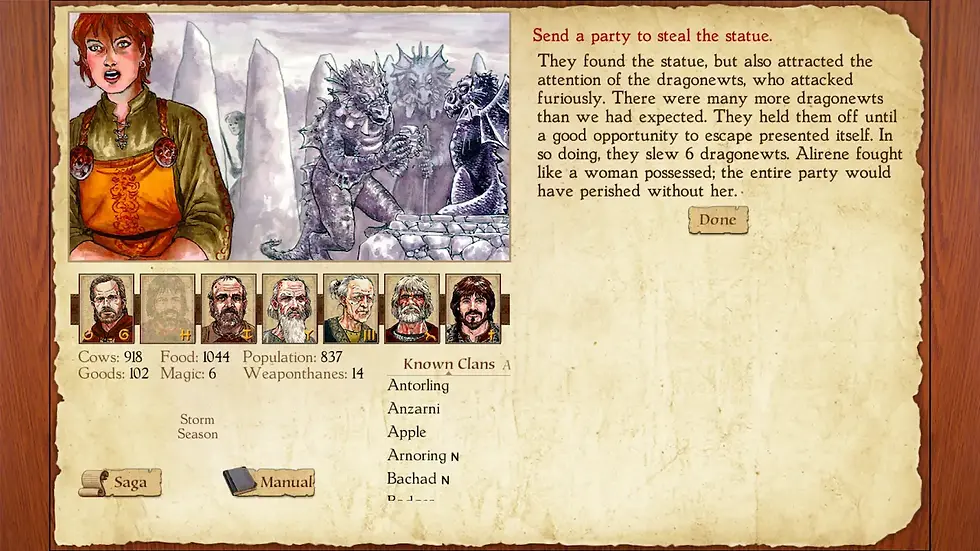 Alirene joined the tribe earlier, she was a wandering warrior who had killed a Pharoah agent and I made her an honored Weaponthane. She has proved her worth today.