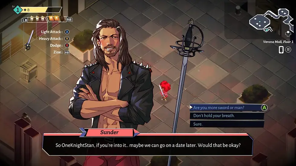 We run into another sword that, despite having been kidnapped and not knowing how he got here, immediately asks me out on a date.