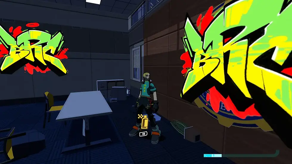 Tyce has this crew, da Bomb Rush Cyberfunk - BRC, and I pick up on the logo real quick.