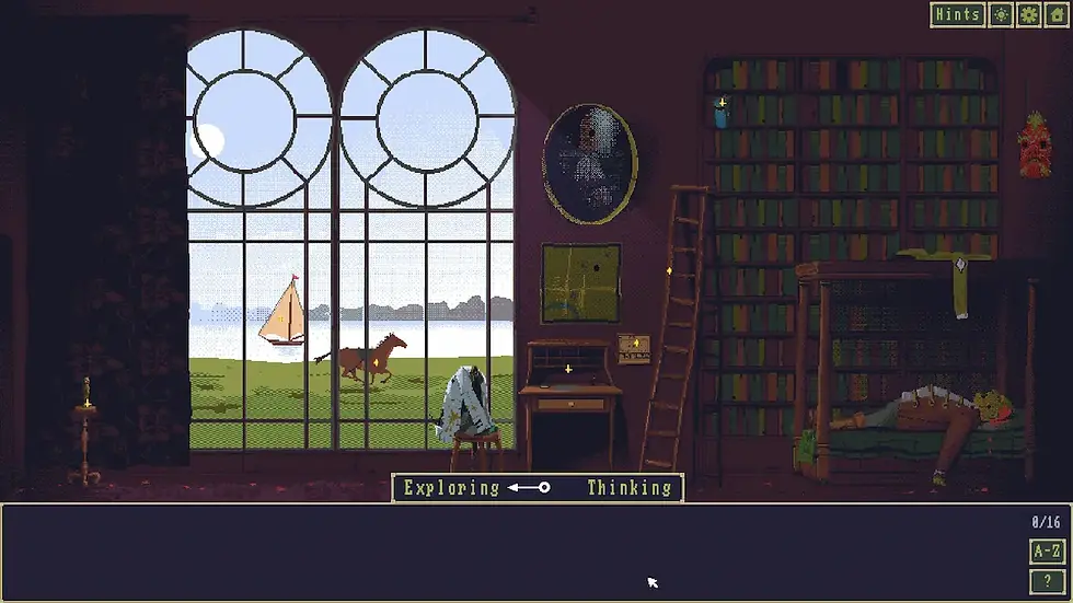 The horse is having a great time running in circles around the house.