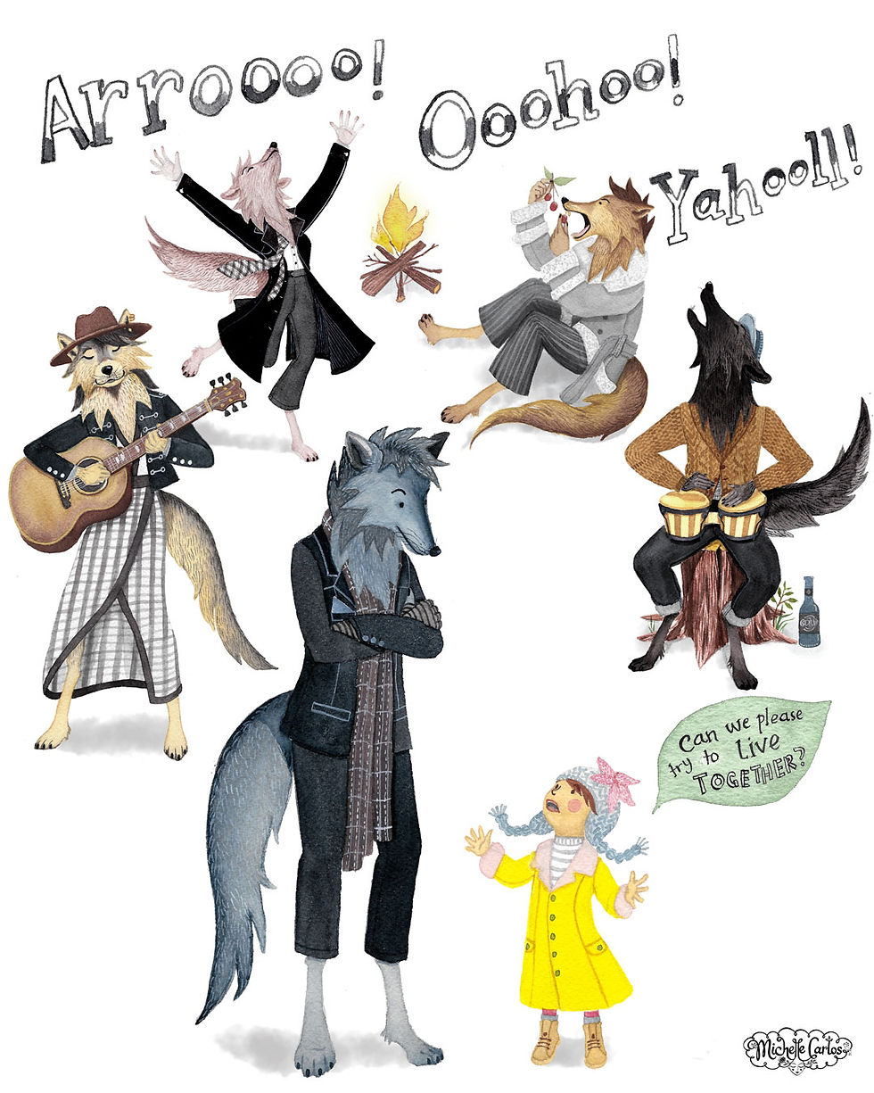 Anthropomorphized wolves and a little girl