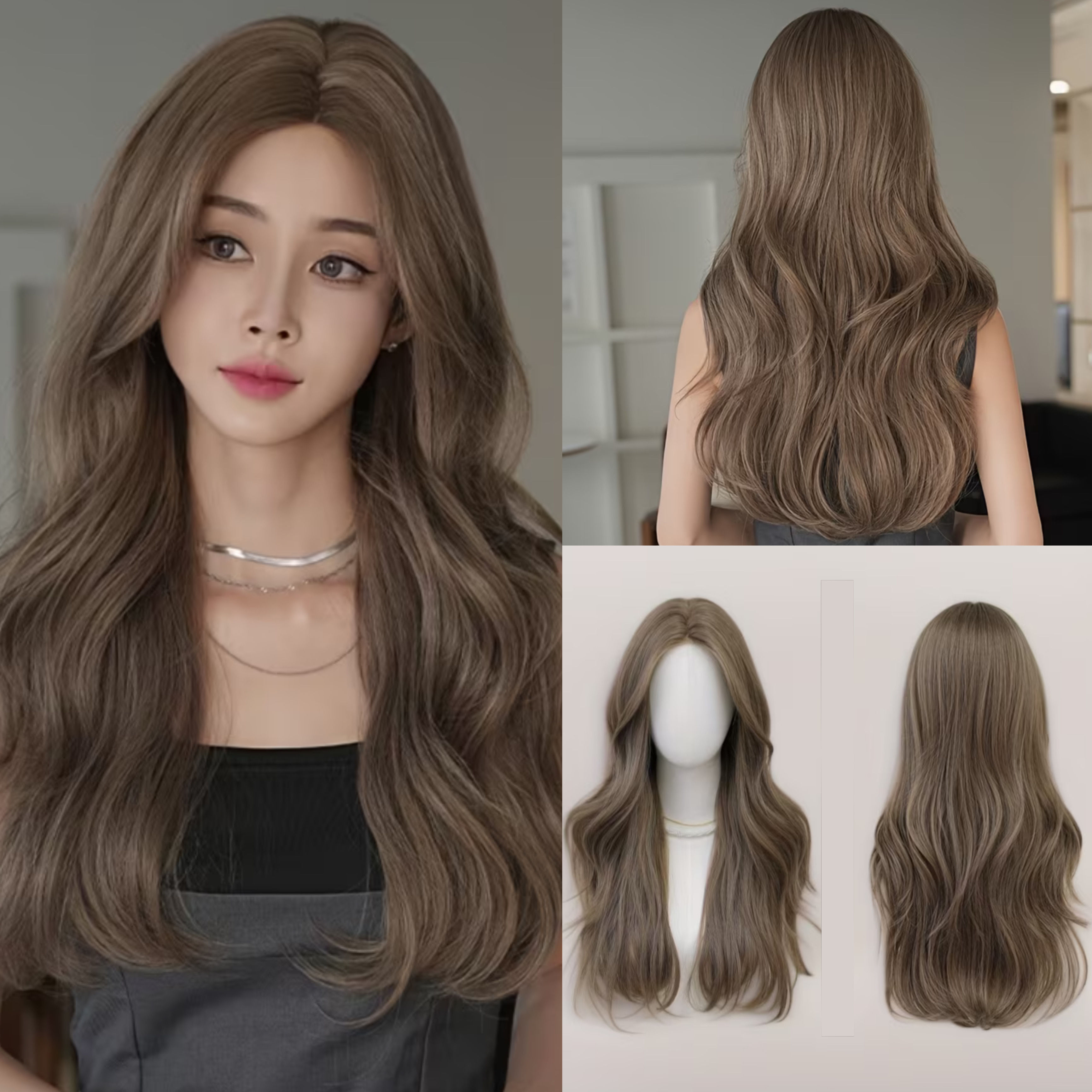 Peluca marrón claro larga rizada