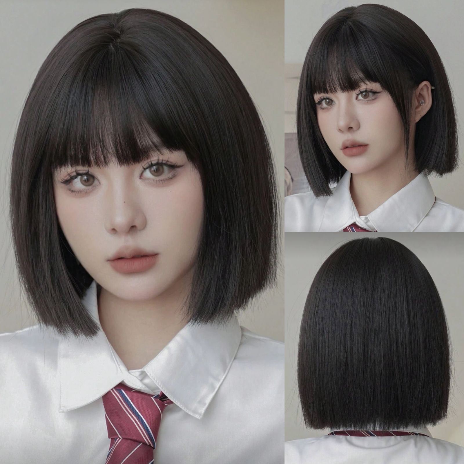 Peluca negra corta lacia