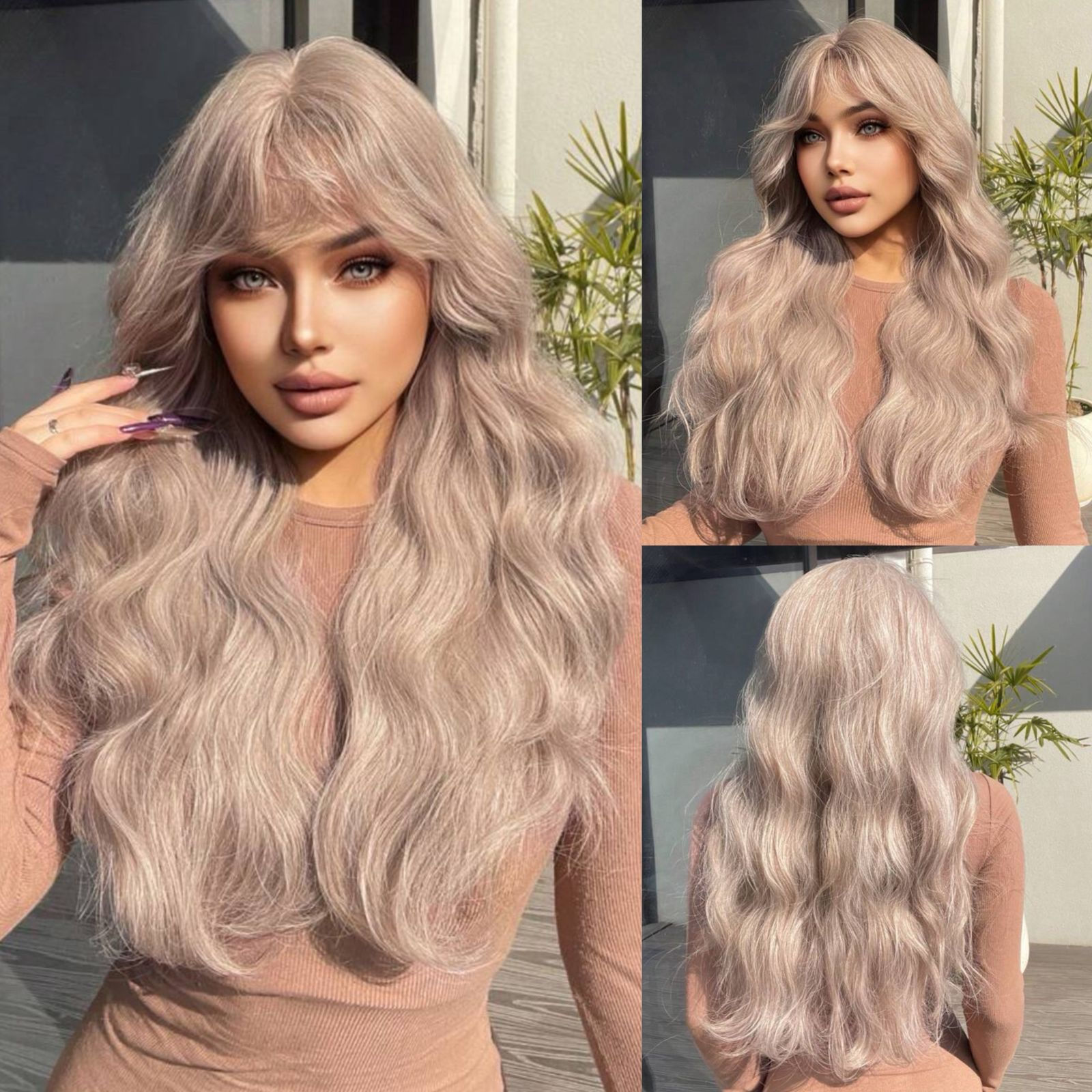 Peluca rubio cenizo larga rizada