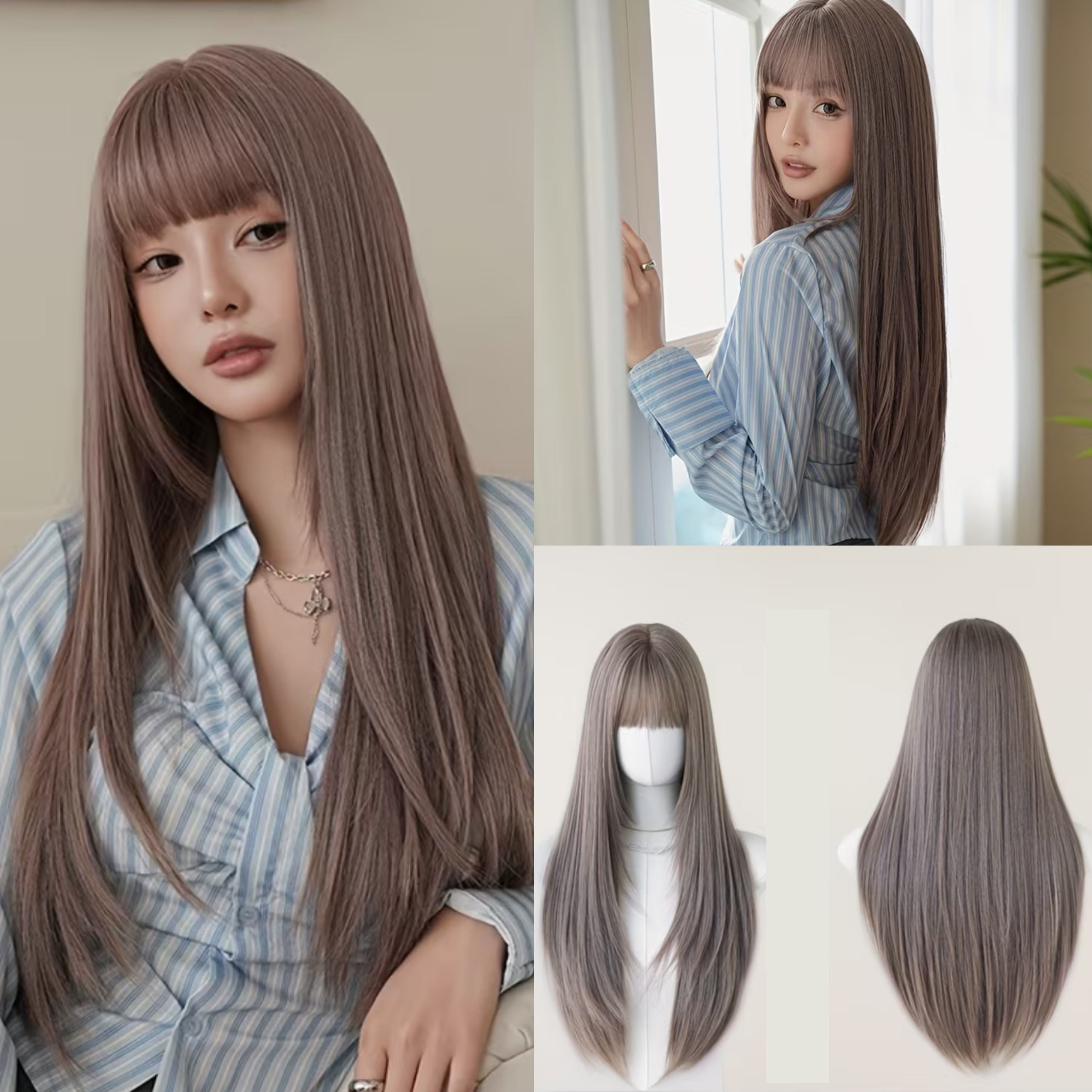 Peluca lila grisácea larga ondulada