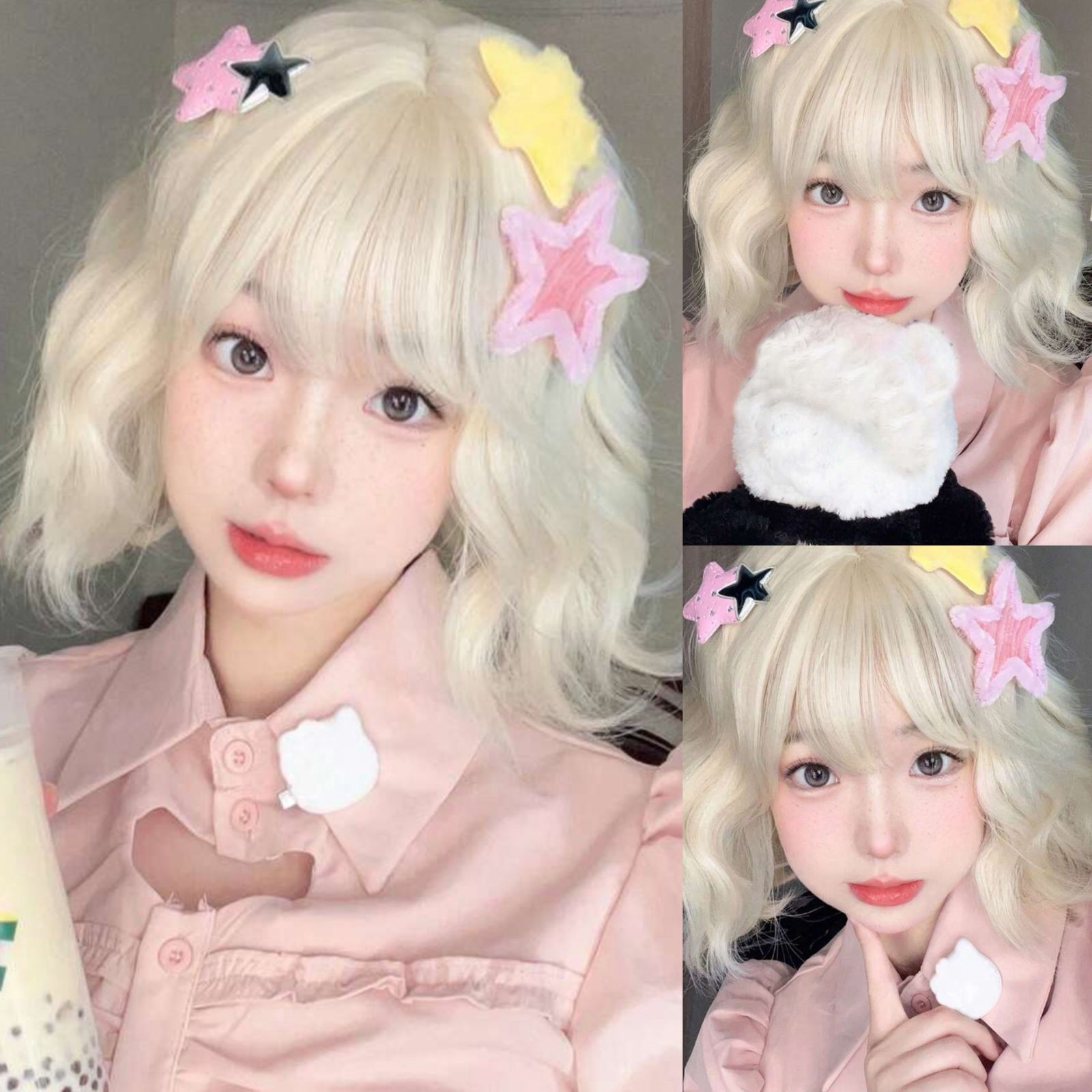 Peluca rubia rizada corta