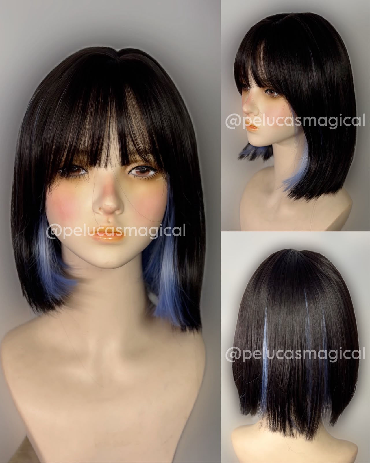 Peluca marrón oscura con azul corta 2233