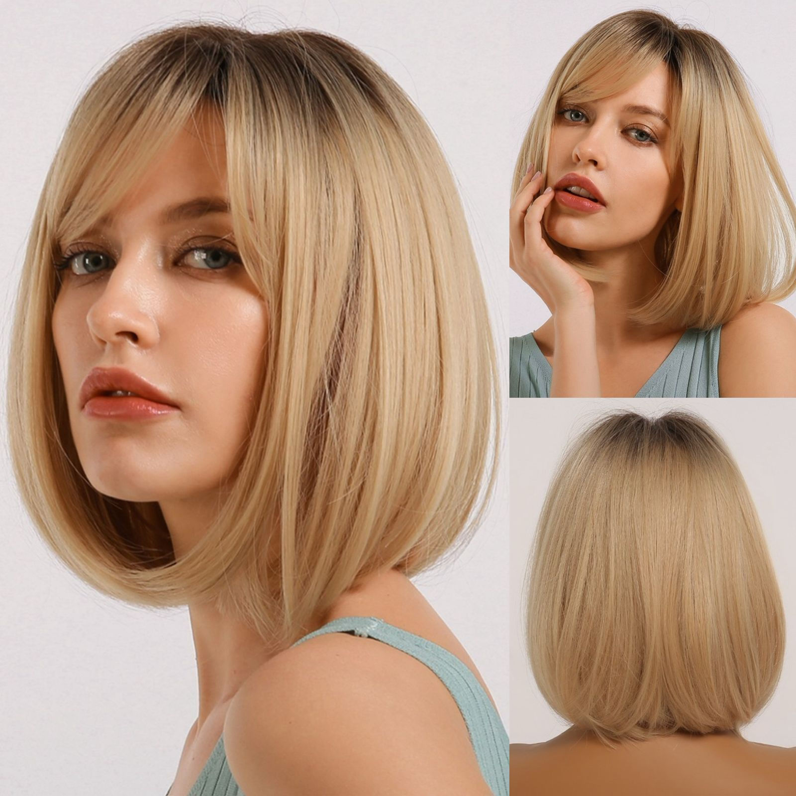 Peluca rubia lacia degradada corta